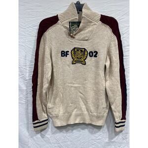 Born Fly Sweater Embroidered Modern Cowl Mockneck Mens Small Oatmeal Heather